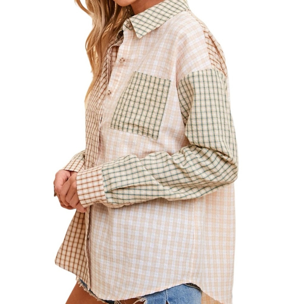 Hem & Thread Plaid Patchwork, Neutral Colour Bloc… - image 1